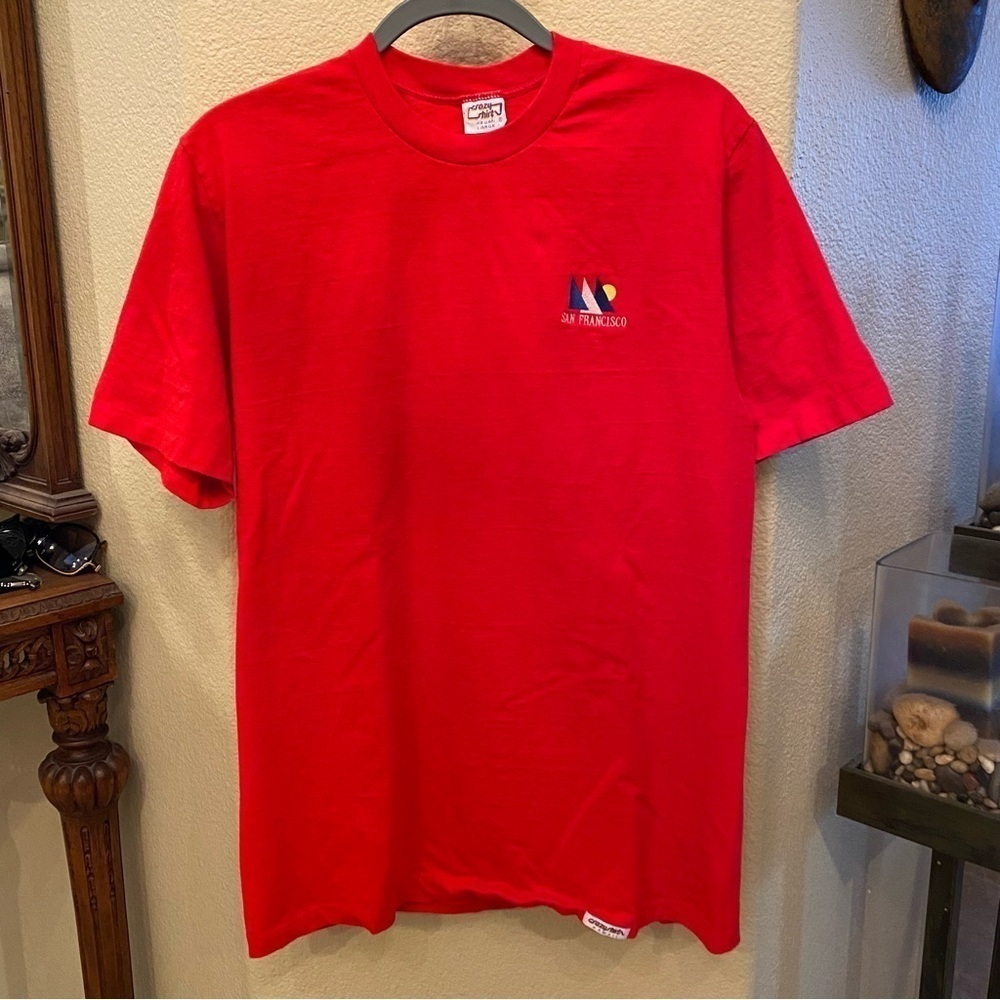 Vintage CRAZY SHIRTS Red San Francisco Embroidery T-Shirt Size Large-Fit Small